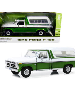 1976 Ford F-100 Ranger Pickup Truck with Deluxe Box Cover Medium Green Glow Metallic and Wimbledon White 1/18 Diecast Model Car by Greenlight 13545