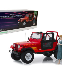 1983 Jeep CJ-7 Renegade Red with Sarah Connor Figurine The Terminator (1984) Movie 1/18 Diecast Model Car by Greenlight 19060