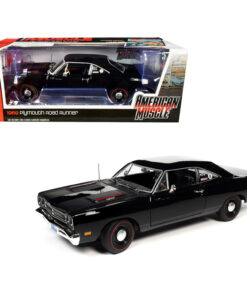 1969 Plymouth HEMI 426 RoadRunner Hardtop Tuxedo Black Hemmings Muscle Machines Magazine Cover Car (August 2009) 1/18 Diecast Model Car by Autoworld AMM1213