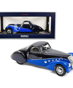 1937 Peugeot 302 Darl Mat Coupe Dark Blue and Blue 1/18 Diecast Model Car by Norev 184696