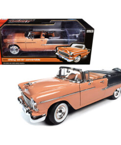 1955 Chevrolet Bel Air Convertible Coral and Shadow Gray 1/18 Diecast Model Car by Autoworld AMM1221