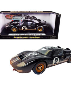 1966 Ford GT-40 MK II #2 Black with Silver Stripes After Race (Dirty Version) 1/18 Diecast Model Car by Shelby Collectibles SC431