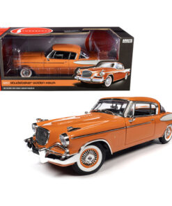 1957 Studebaker Gold Hawk Coppertone Orange and White 1/18 Diecast Model Car by Autoworld AW270