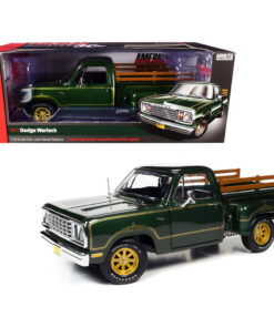 1977 Dodge Warlock 150 Custom Stepside Pickup Truck Medium Green Sunfire Metallic with Gold Graphics 1/18 Diecast Model Car by Autoworld AMM1243