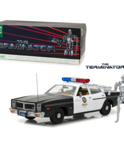 1977 Dodge Monaco Metropolitan Police with T-800 Endoskeleton Figure The Terminator (1984) Movie 1/18 Diecast Model Car by Greenlight 19042